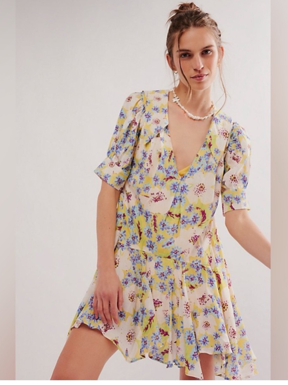 NWT Free People Sugar Crush Lemon Combo Mini Dress